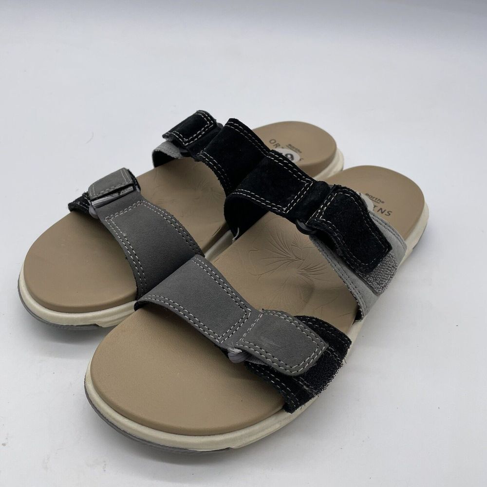 Earth Origins Grey‎ | Black Vesper Slip On Slides Size 6.5 Strappy Sandals